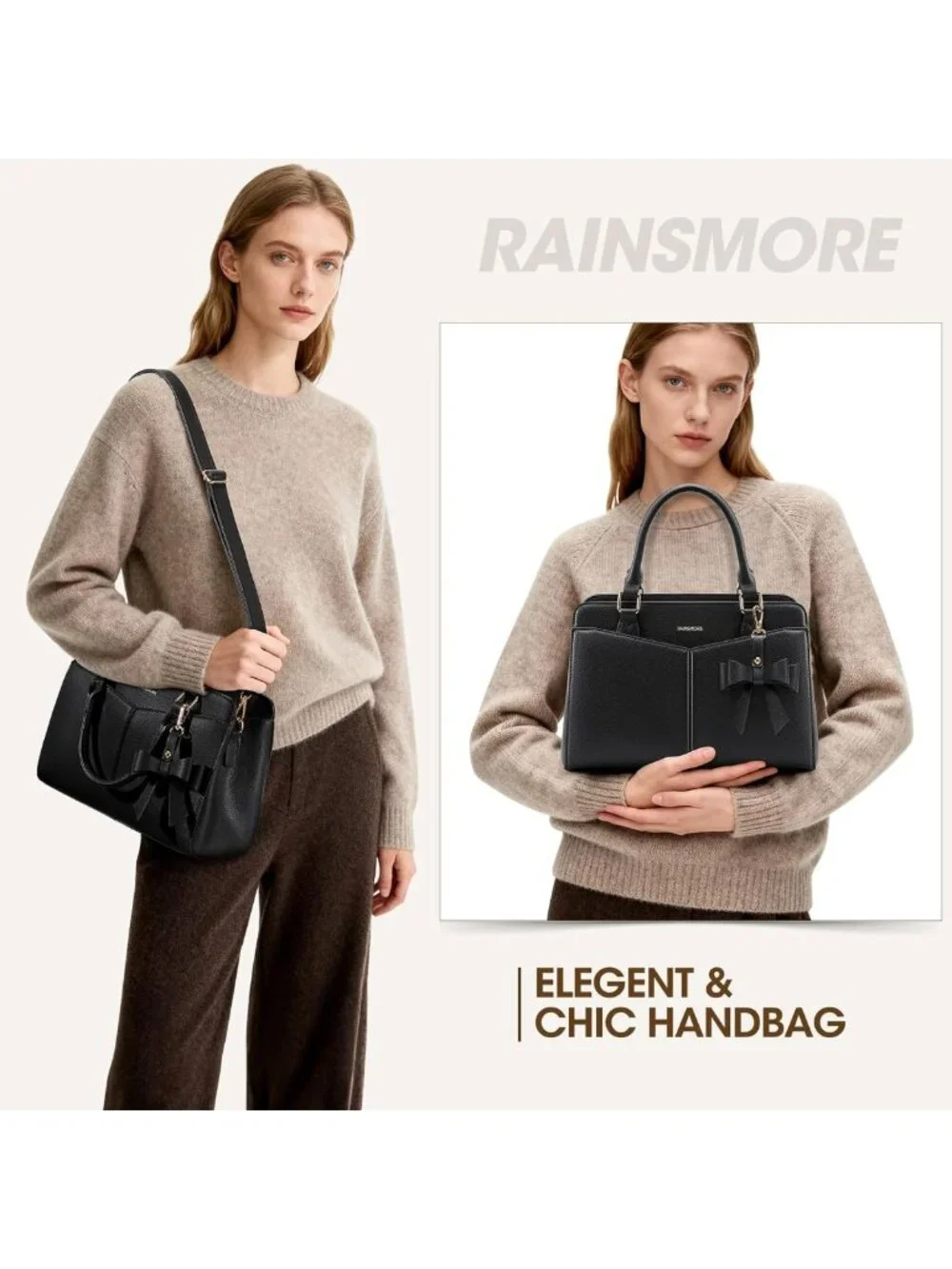 Stylish PU Leather Satchel Handbag for Women, Bowknot Detail, Fits 11